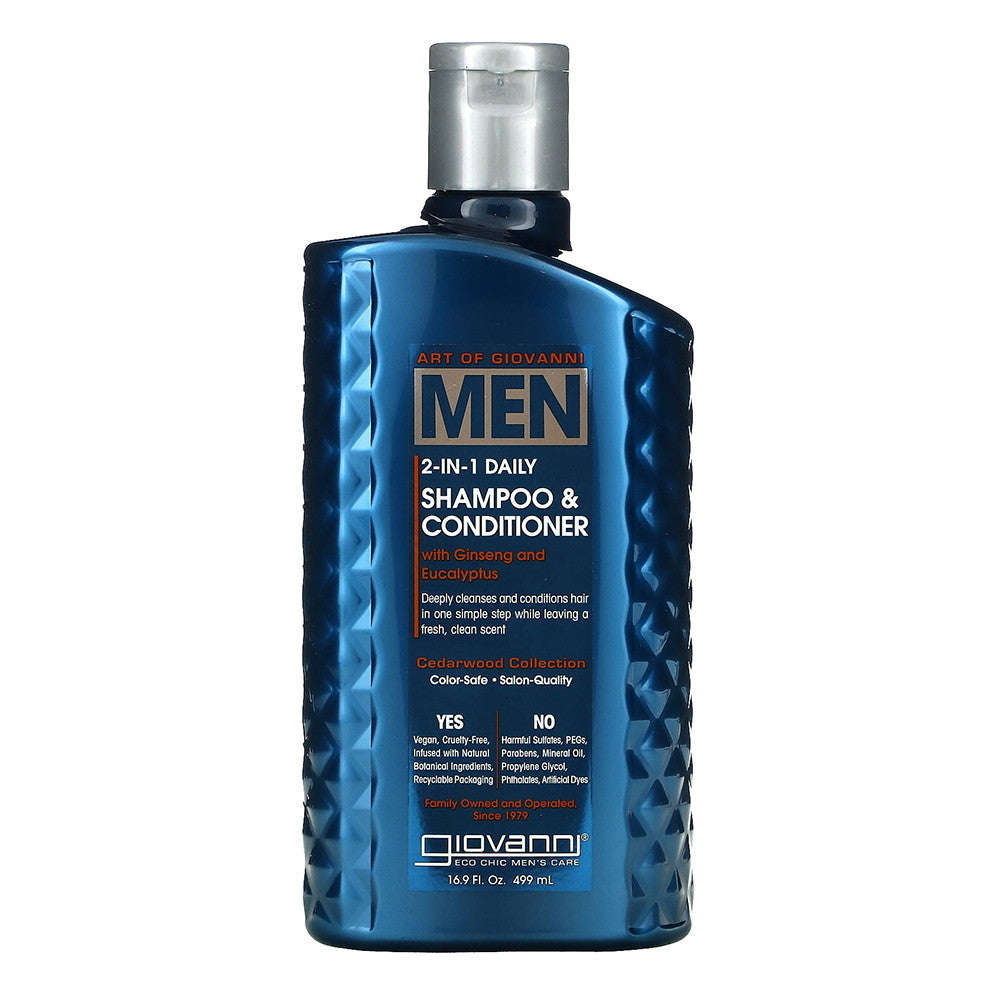 Giovanni Mens 2 In 1 Daily Shampoo And Conditioner, Ginseng and Eucalyptus, 16.9 Oz